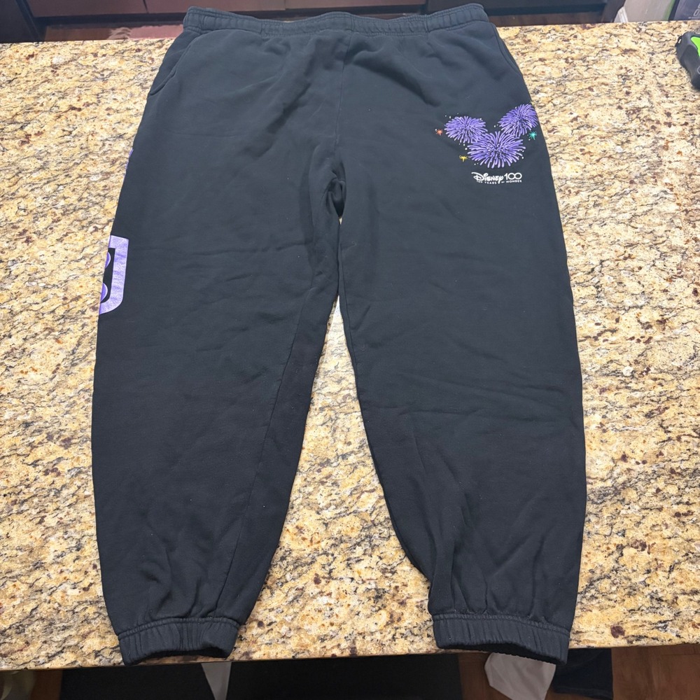 Disney 100 Years of Wonder Black Joggers Walt Disney World Sweatpants XL ws
